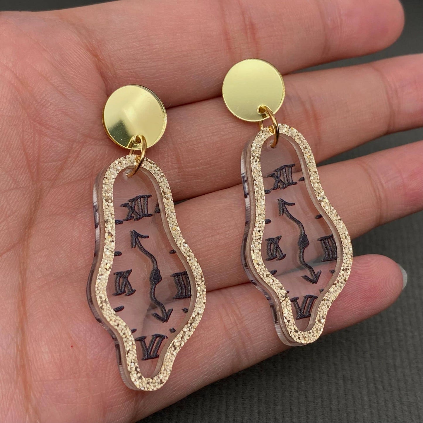 Time Flies Geometric Acrylic Clock Dangle Earrings
