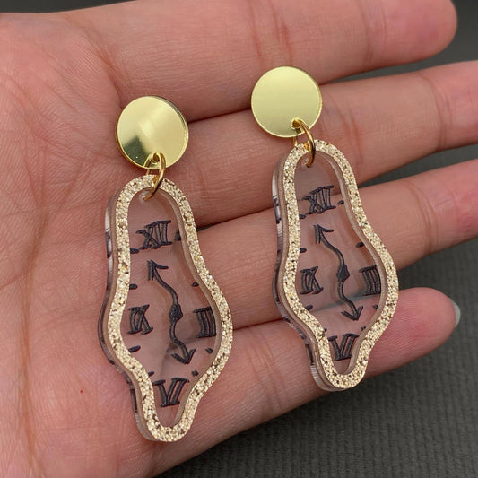 Time Flies Geometric Acrylic Clock Dangle Earrings