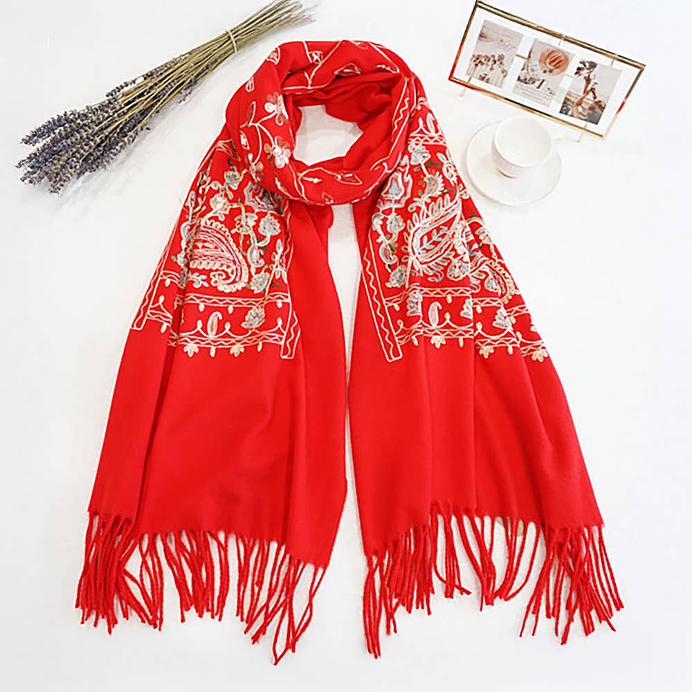 Floral Tassel Cashmere Feel Scarf
