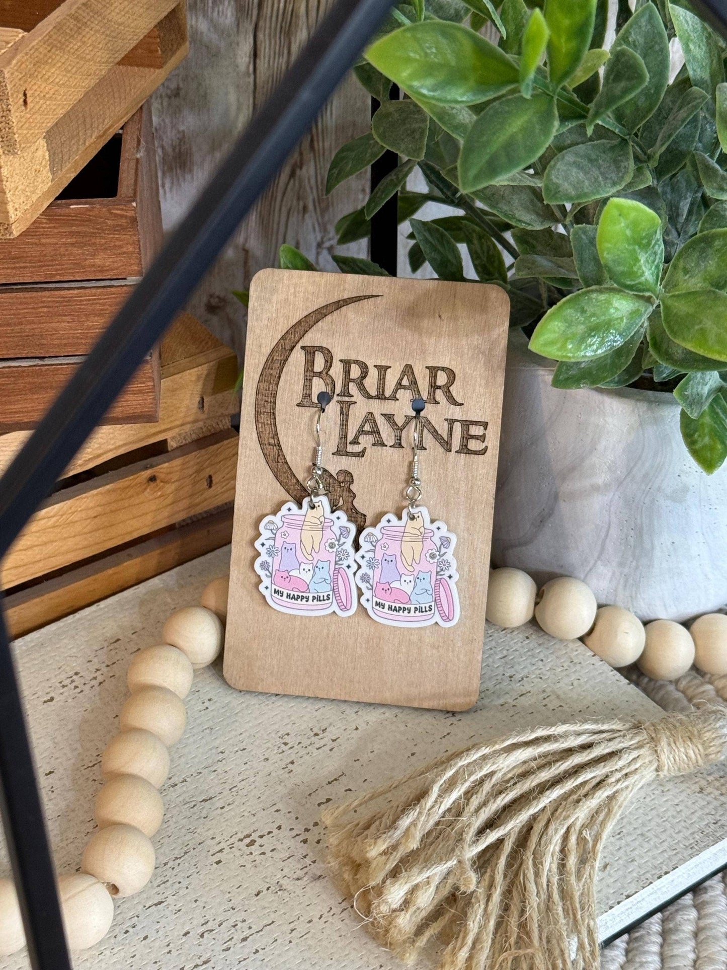 Happy Pills Cat & Book Lovers Themed Earrings