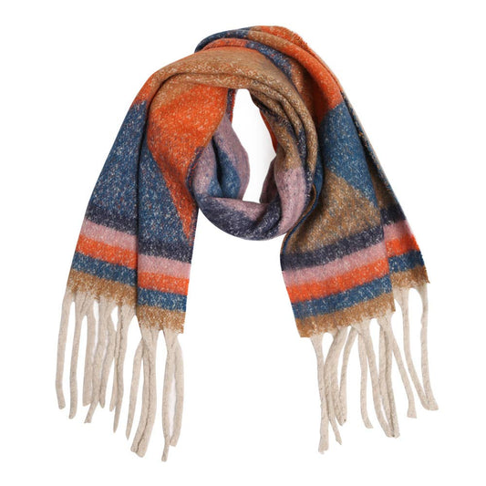 Cozy Chunky Geometric Plaid Oblong Fringe Winter Scarf