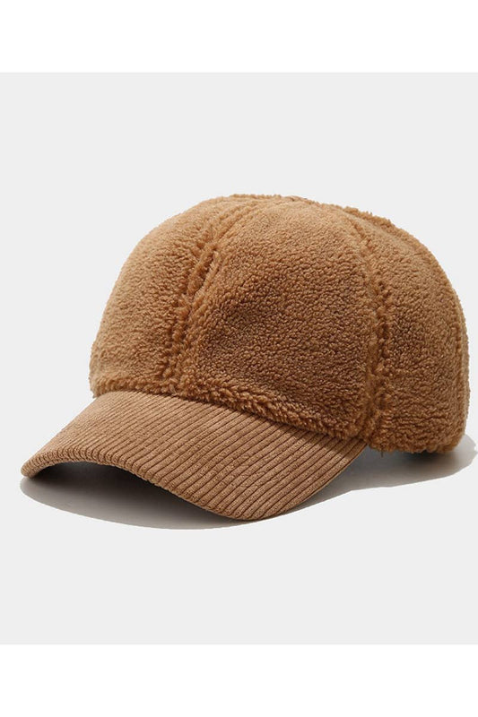 Fleece corduroy brim winter baseball hat
