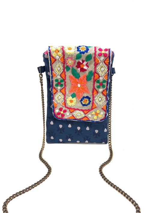 Multi Floral Embroidered Phone Wallet