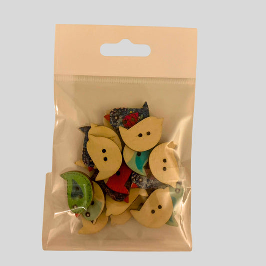Colorful Mix of Wooden Bird Buttons