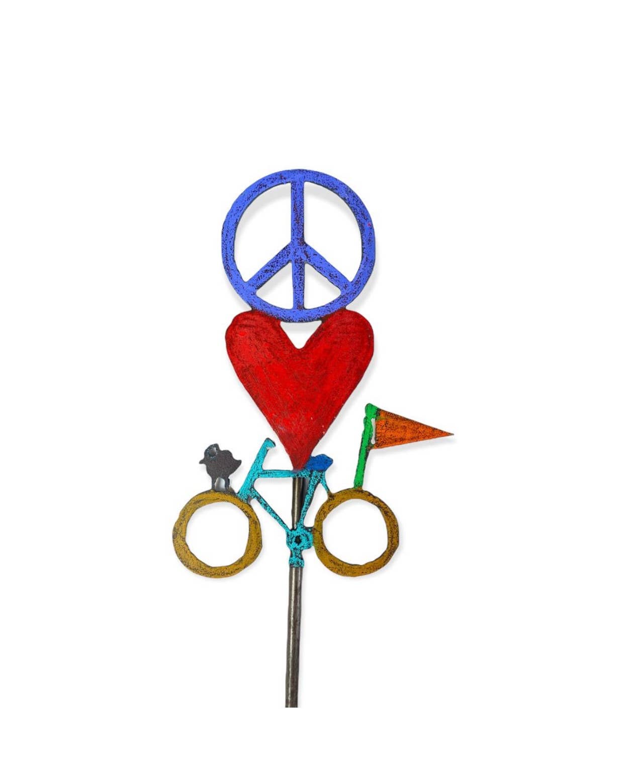 Peace , Love and Bike garden stake sign