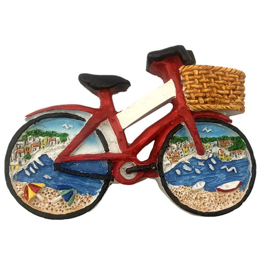 Souvenir Seaside Magnet - Bicycle with Beach Scene in Wheels