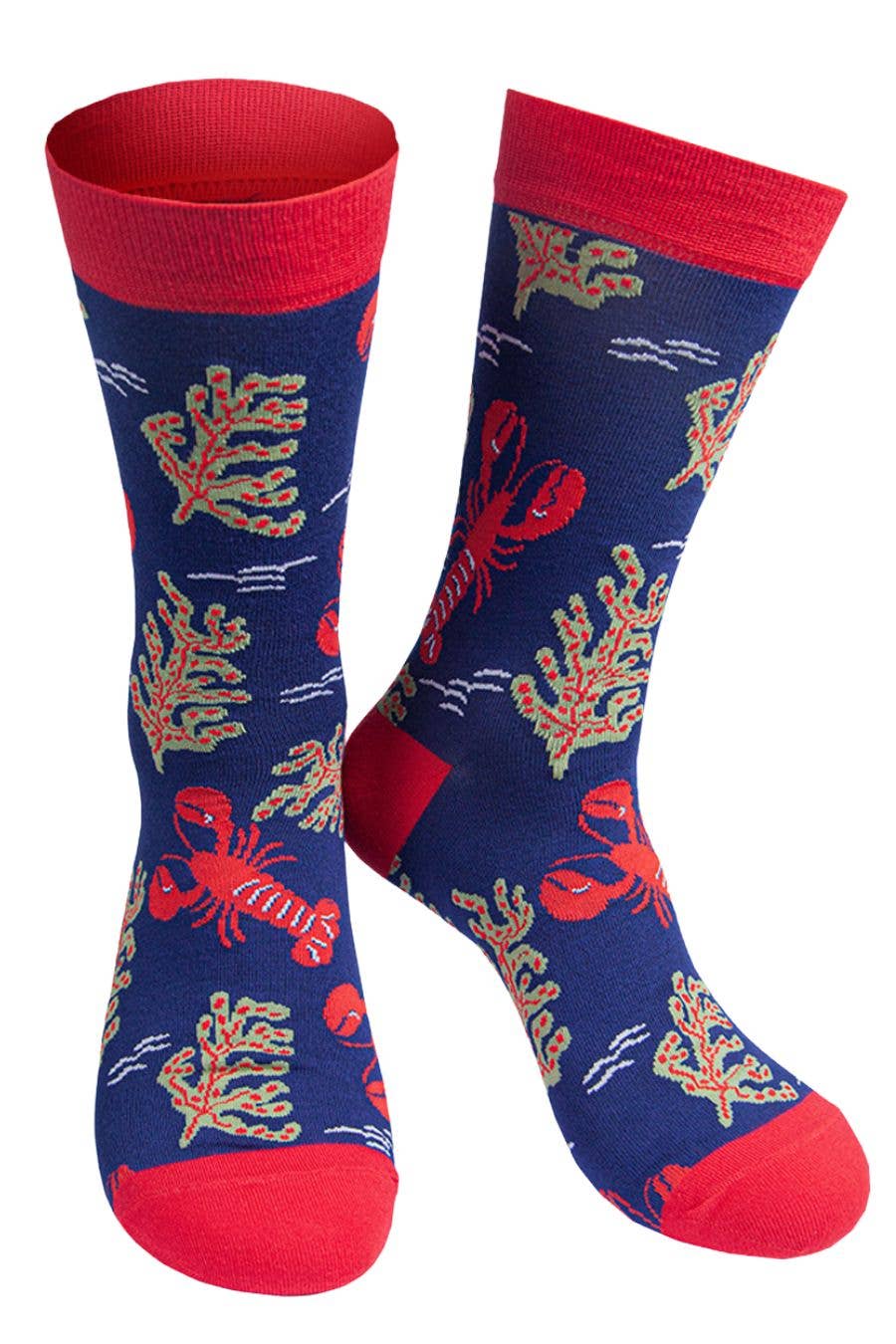 Bamboo Socks with Red Lobsters and coral