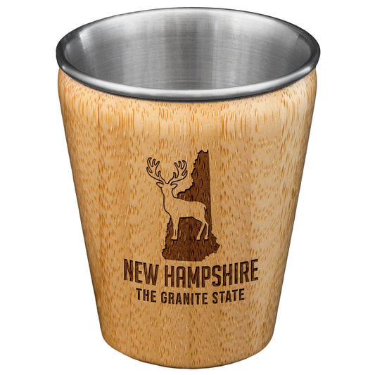 New Hampshire Engraved Shot Glass, Bamboo & Stainless Steel